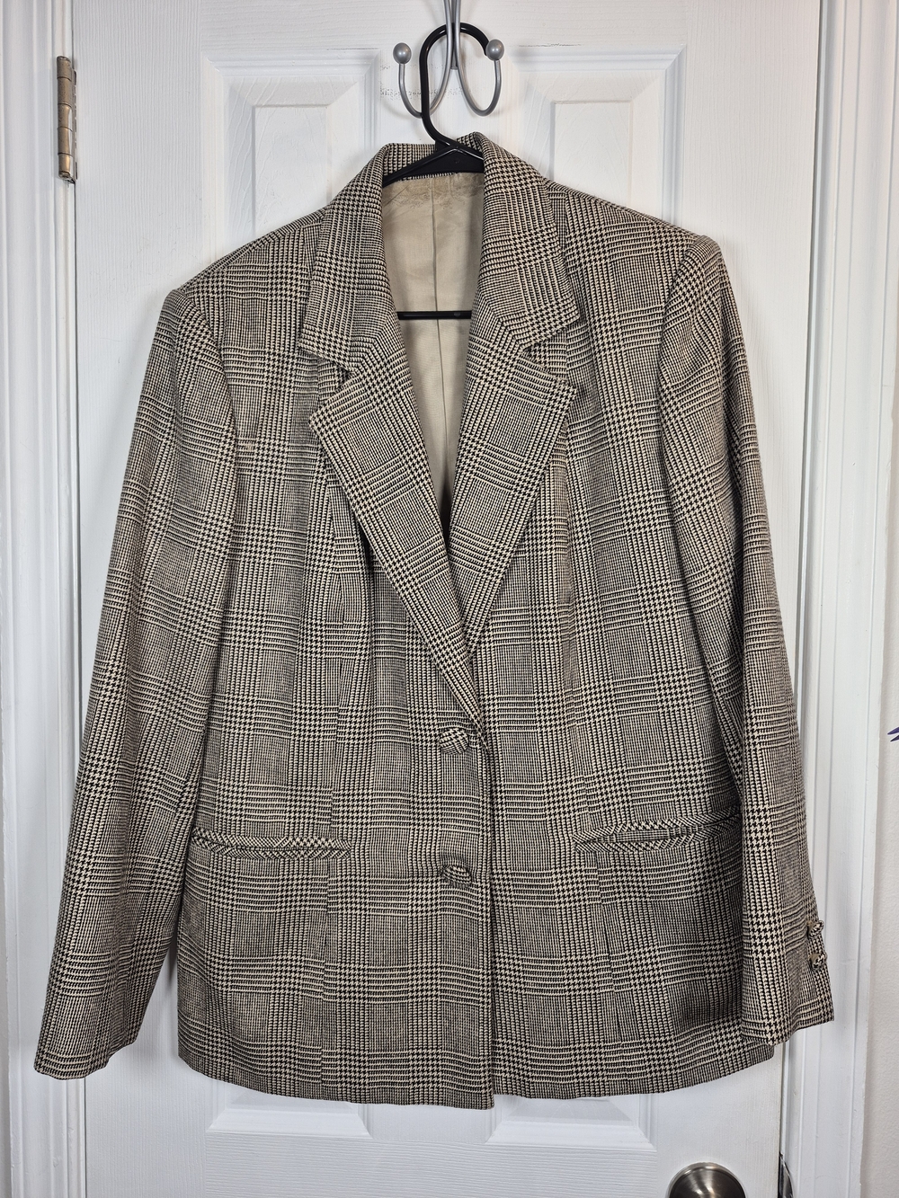 Vintage Plaid Glen Check Oversized Blazer Academic Dark Academia Jacket L